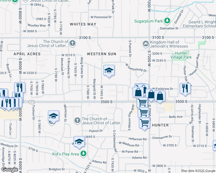 map of restaurants, bars, coffee shops, grocery stores, and more near 7459 West Gardenia Avenue in Magna