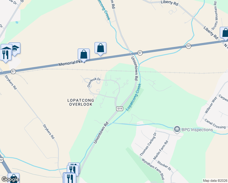 map of restaurants, bars, coffee shops, grocery stores, and more near 125 Marlboro Circle in Stewartsville
