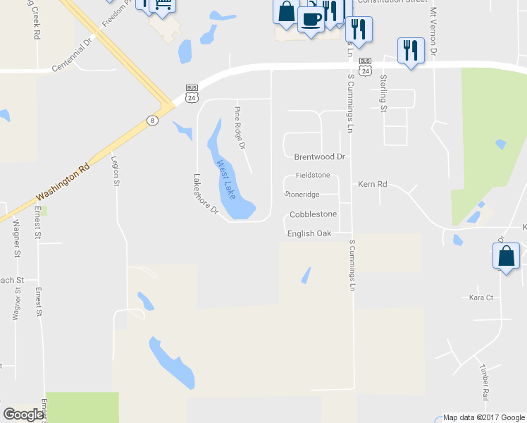 map of restaurants, bars, coffee shops, grocery stores, and more near 602 Lakeshore Drive in Washington
