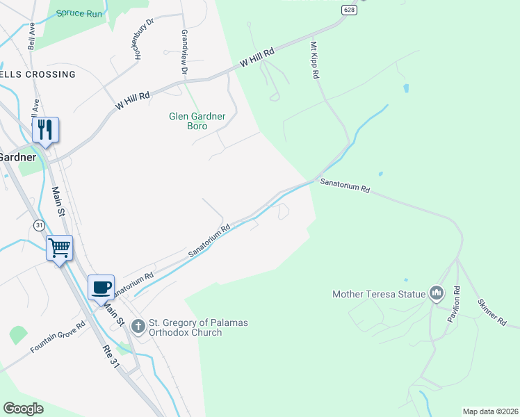 map of restaurants, bars, coffee shops, grocery stores, and more near 57 Sanatorium Road in Glen Gardner