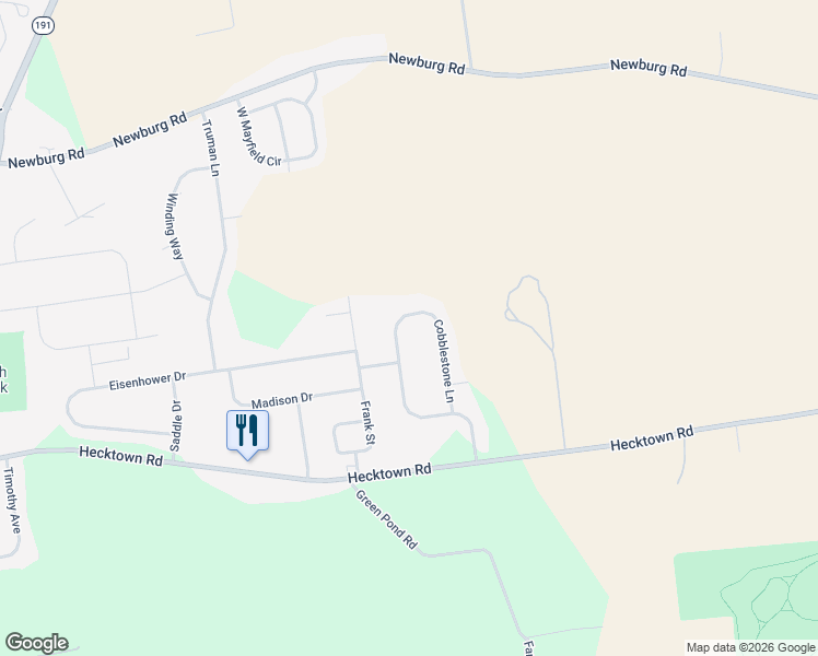 map of restaurants, bars, coffee shops, grocery stores, and more near 268 Cobblestone Ln in Bethlehem