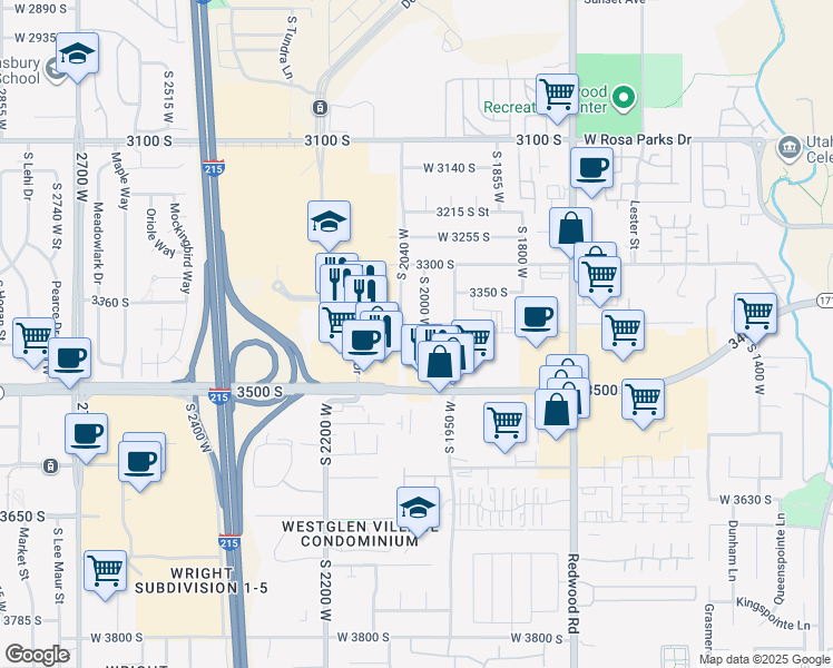map of restaurants, bars, coffee shops, grocery stores, and more near 2014 West 3420 South in West Valley City