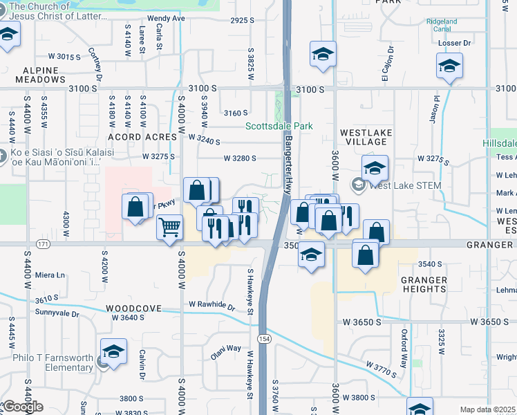 map of restaurants, bars, coffee shops, grocery stores, and more near 3795 Rockwood Way in West Valley City