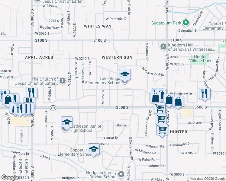 map of restaurants, bars, coffee shops, grocery stores, and more near 3415 Marigold Street West in Magna