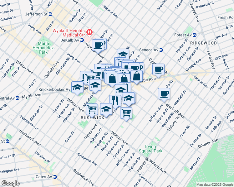map of restaurants, bars, coffee shops, grocery stores, and more near in Brooklyn