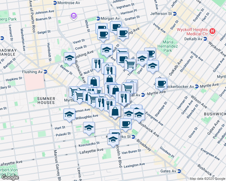 map of restaurants, bars, coffee shops, grocery stores, and more near in Brooklyn