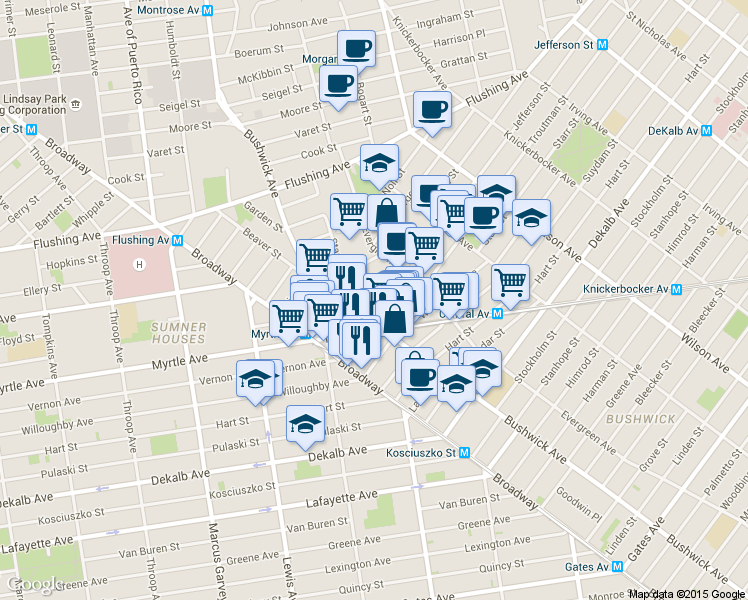map of restaurants, bars, coffee shops, grocery stores, and more near in Brooklyn