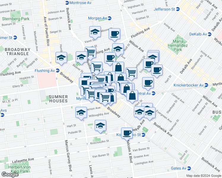 map of restaurants, bars, coffee shops, grocery stores, and more near in Brooklyn
