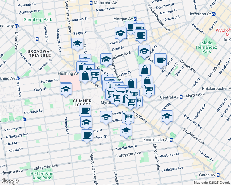 map of restaurants, bars, coffee shops, grocery stores, and more near in Brooklyn