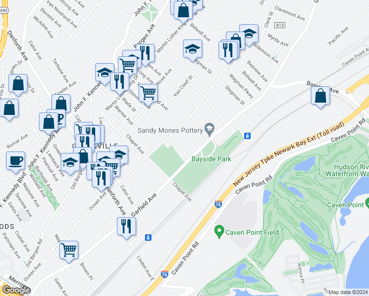 map of restaurants, bars, coffee shops, grocery stores, and more near 457 Garfield Avenue in Jersey City