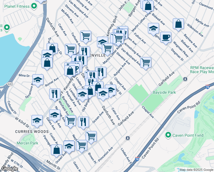 map of restaurants, bars, coffee shops, grocery stores, and more near 10 Rutgers Avenue in Jersey City