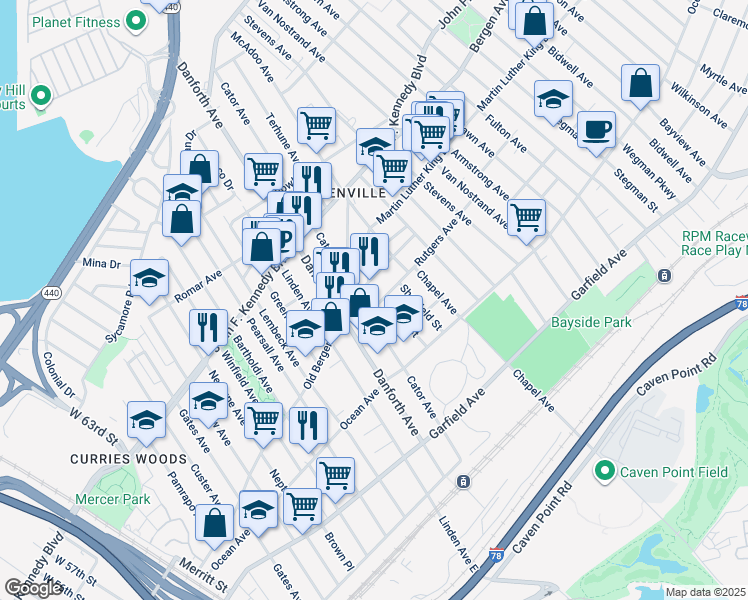 map of restaurants, bars, coffee shops, grocery stores, and more near 9 Rutgers Avenue in Jersey City