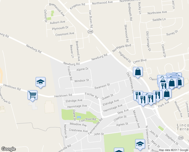 map of restaurants, bars, coffee shops, grocery stores, and more near 15 Alpine Drive in Easton