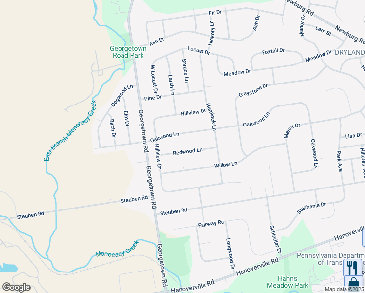 map of restaurants, bars, coffee shops, grocery stores, and more near 4652 Redwood Lane in Nazareth