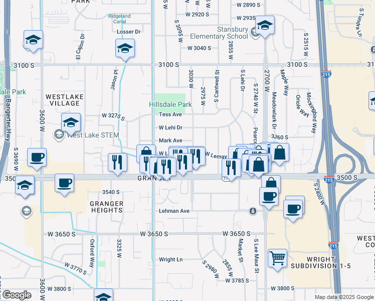 map of restaurants, bars, coffee shops, grocery stores, and more near 3054 West Lemay Avenue in West Valley City
