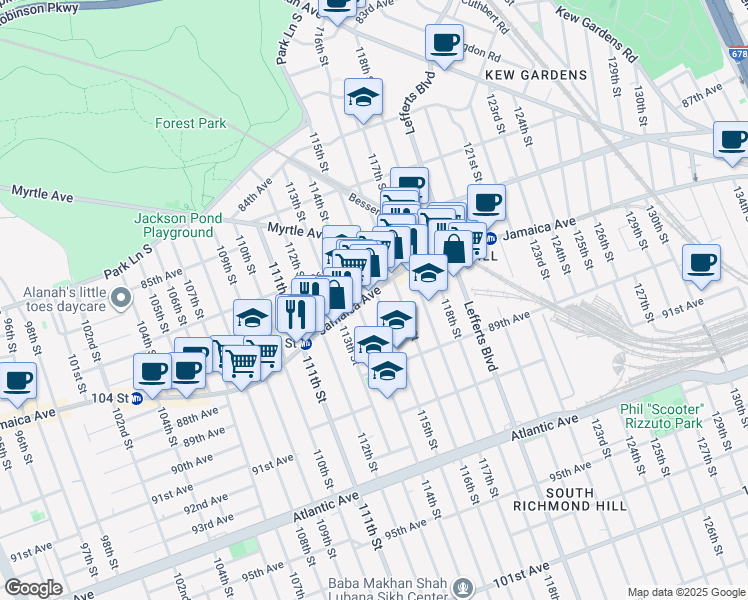 map of restaurants, bars, coffee shops, grocery stores, and more near in Queens