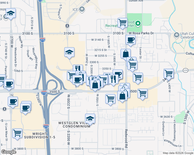 map of restaurants, bars, coffee shops, grocery stores, and more near 3410 South 1940 West in West Valley City