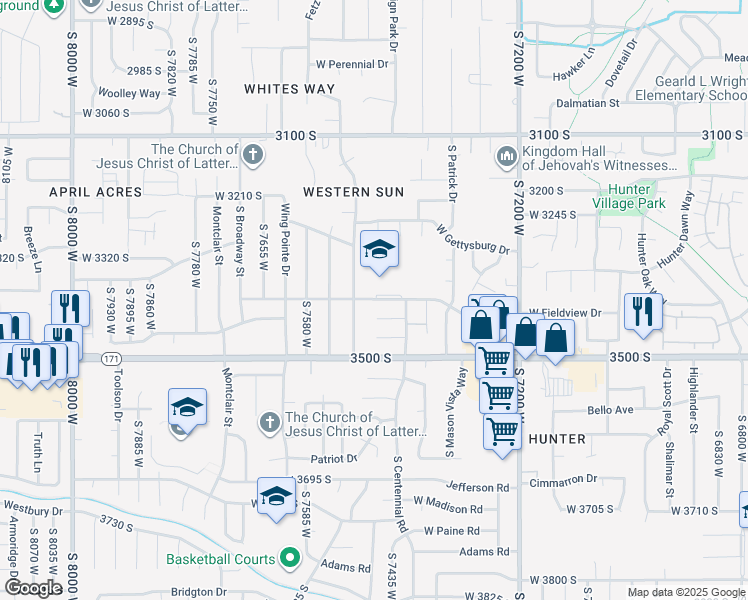 map of restaurants, bars, coffee shops, grocery stores, and more near 7459 West Gardenia Avenue in Magna