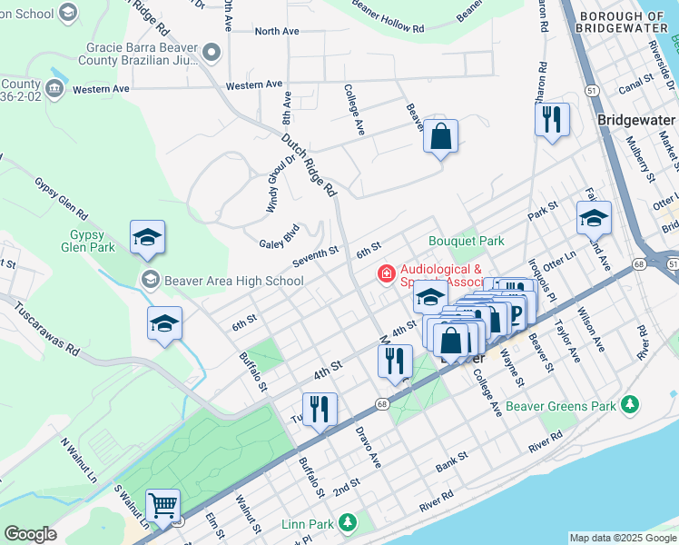 map of restaurants, bars, coffee shops, grocery stores, and more near 800 5th Street in Beaver