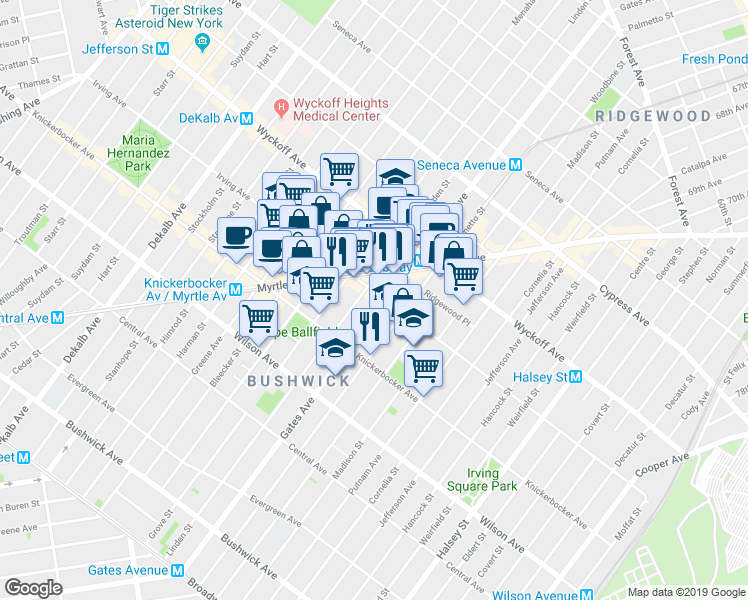 map of restaurants, bars, coffee shops, grocery stores, and more near in Brooklyn