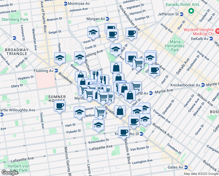 map of restaurants, bars, coffee shops, grocery stores, and more near in Brooklyn