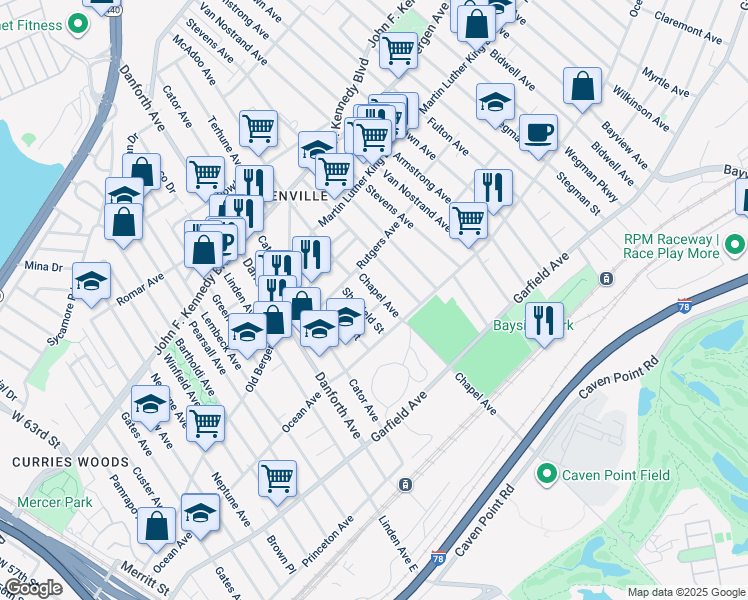 map of restaurants, bars, coffee shops, grocery stores, and more near 271 Chapel Avenue in Jersey City