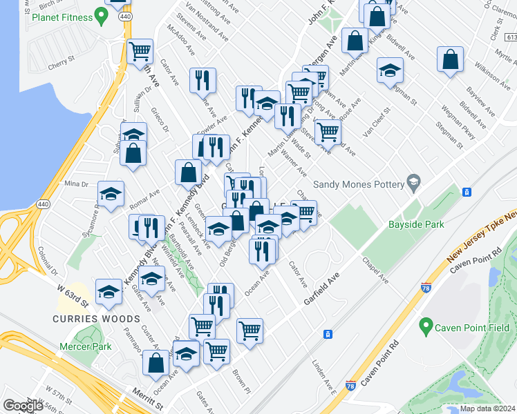 map of restaurants, bars, coffee shops, grocery stores, and more near 10 Rutgers Avenue in Jersey City