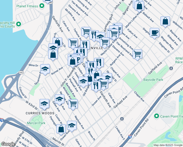 map of restaurants, bars, coffee shops, grocery stores, and more near in Jersey City