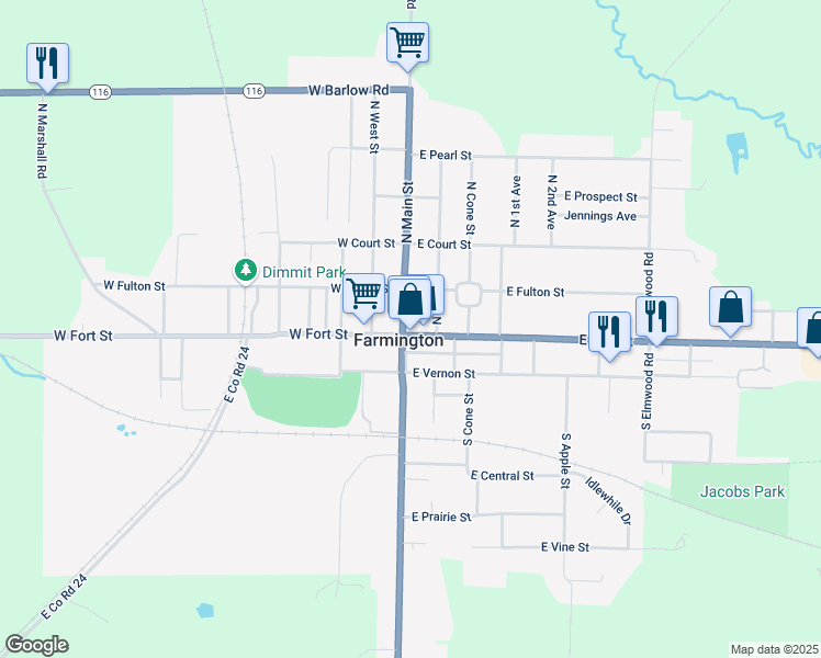 map of restaurants, bars, coffee shops, grocery stores, and more near in Farmington