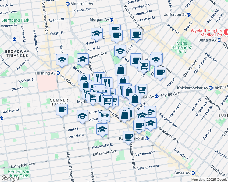 map of restaurants, bars, coffee shops, grocery stores, and more near in Brooklyn
