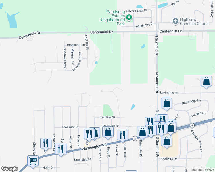map of restaurants, bars, coffee shops, grocery stores, and more near 101-199 Brookwood Court in Washington