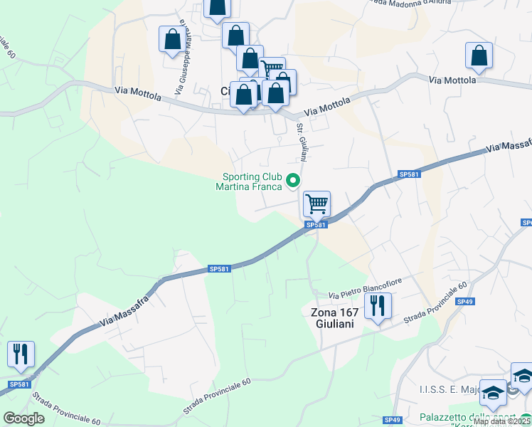 map of restaurants, bars, coffee shops, grocery stores, and more near in Province of Taranto
