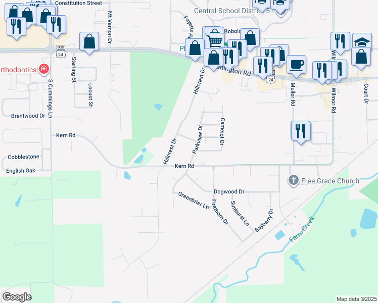 map of restaurants, bars, coffee shops, grocery stores, and more near 1604 Kern Road in Washington