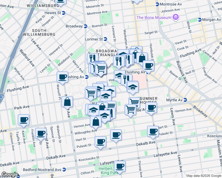 map of restaurants, bars, coffee shops, grocery stores, and more near in Brooklyn