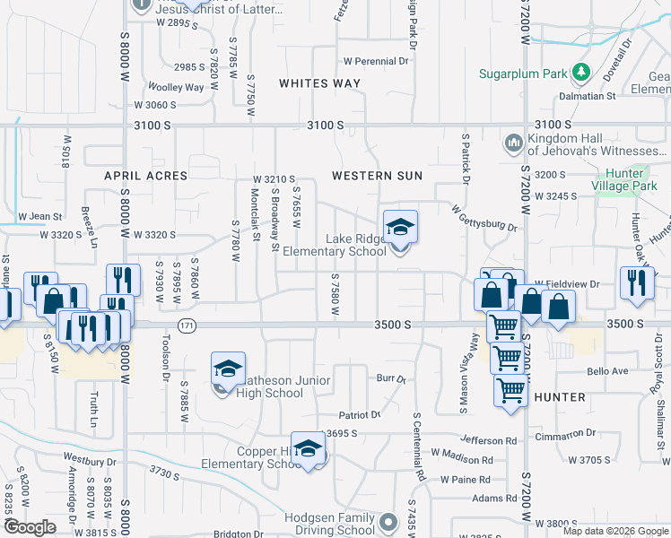 map of restaurants, bars, coffee shops, grocery stores, and more near 3391 South 7580 West in Magna