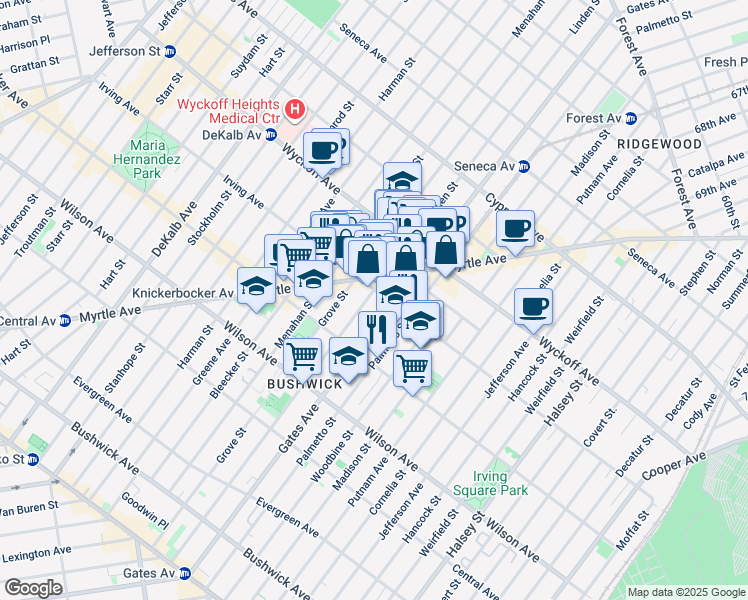map of restaurants, bars, coffee shops, grocery stores, and more near in Brooklyn