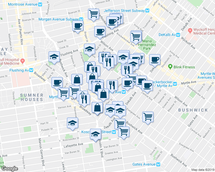 map of restaurants, bars, coffee shops, grocery stores, and more near in Brooklyn