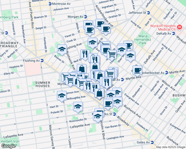 map of restaurants, bars, coffee shops, grocery stores, and more near in Brooklyn