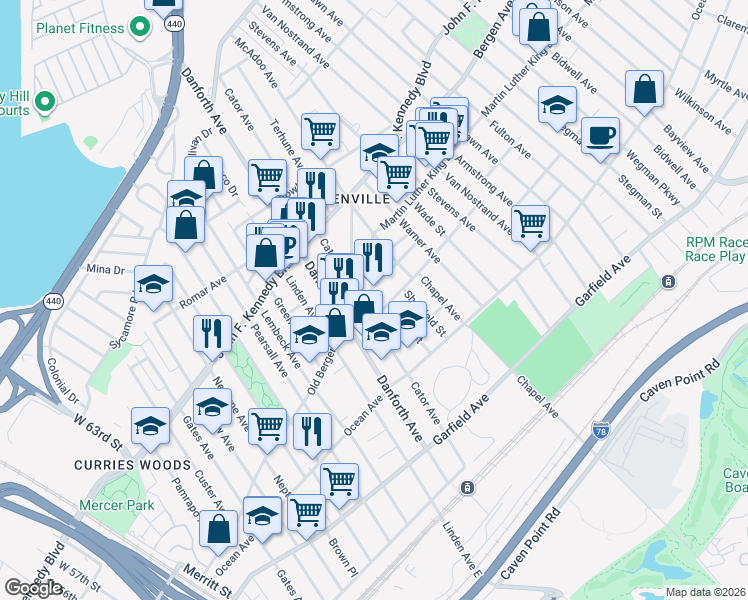 map of restaurants, bars, coffee shops, grocery stores, and more near 10 Rutgers Avenue in Jersey City