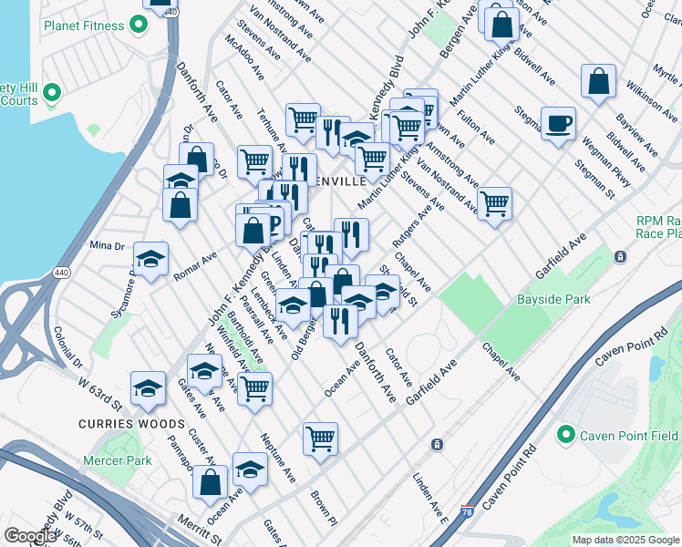 map of restaurants, bars, coffee shops, grocery stores, and more near in Jersey City