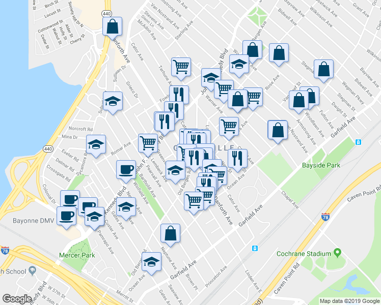 map of restaurants, bars, coffee shops, grocery stores, and more near in Jersey City