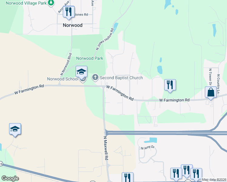 map of restaurants, bars, coffee shops, grocery stores, and more near 6300 West Farmington Road in Peoria