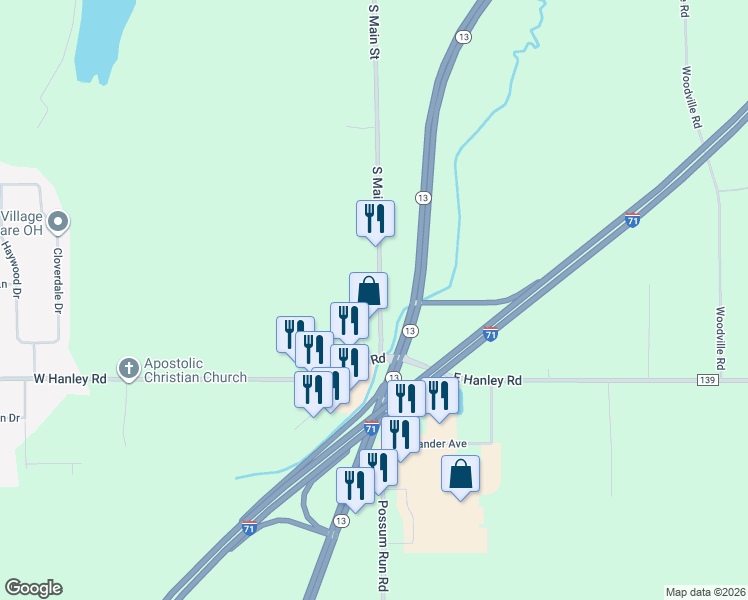 map of restaurants, bars, coffee shops, grocery stores, and more near 2220 S Main St in Mansfield