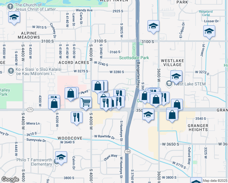 map of restaurants, bars, coffee shops, grocery stores, and more near 3907 West Rockwood Way in West Valley City