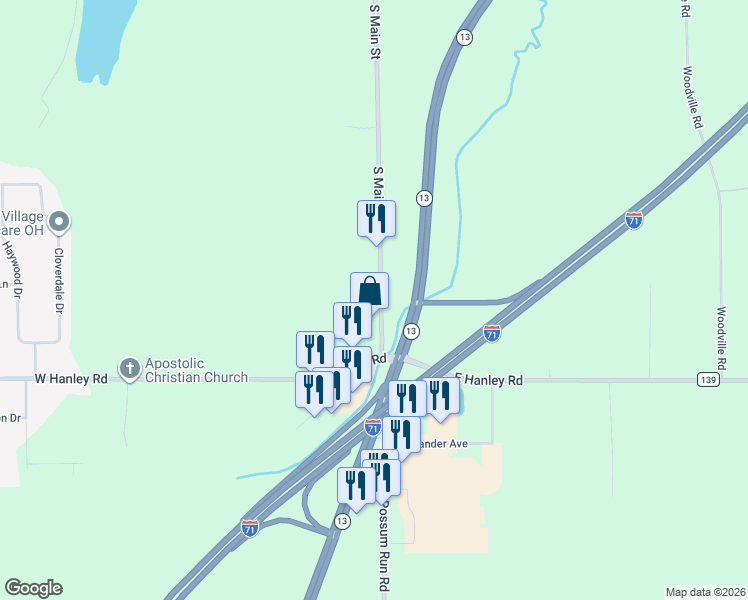 map of restaurants, bars, coffee shops, grocery stores, and more near 2220 S Main St in Mansfield