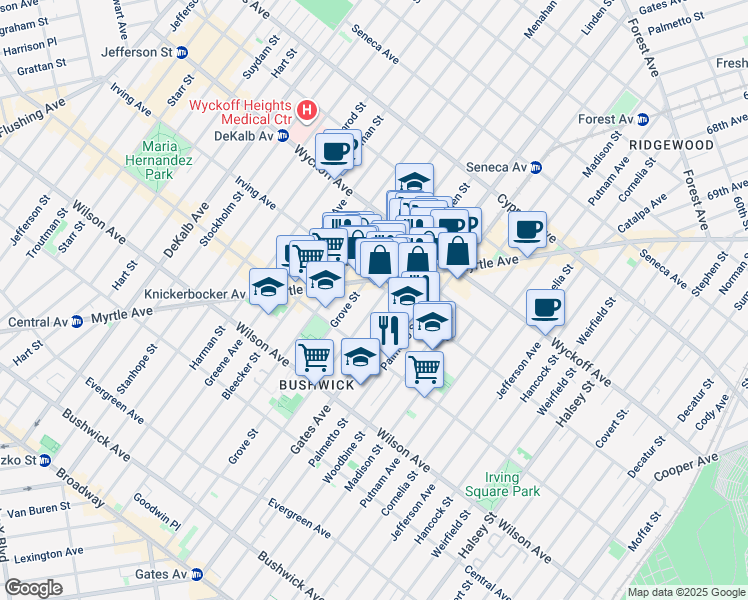 map of restaurants, bars, coffee shops, grocery stores, and more near in Brooklyn