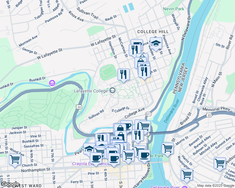 map of restaurants, bars, coffee shops, grocery stores, and more near 710 Sullivan Road in Easton