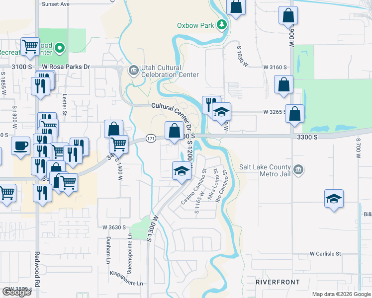map of restaurants, bars, coffee shops, grocery stores, and more near South 1210 West in West Valley City