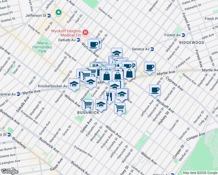map of restaurants, bars, coffee shops, grocery stores, and more near in Brooklyn