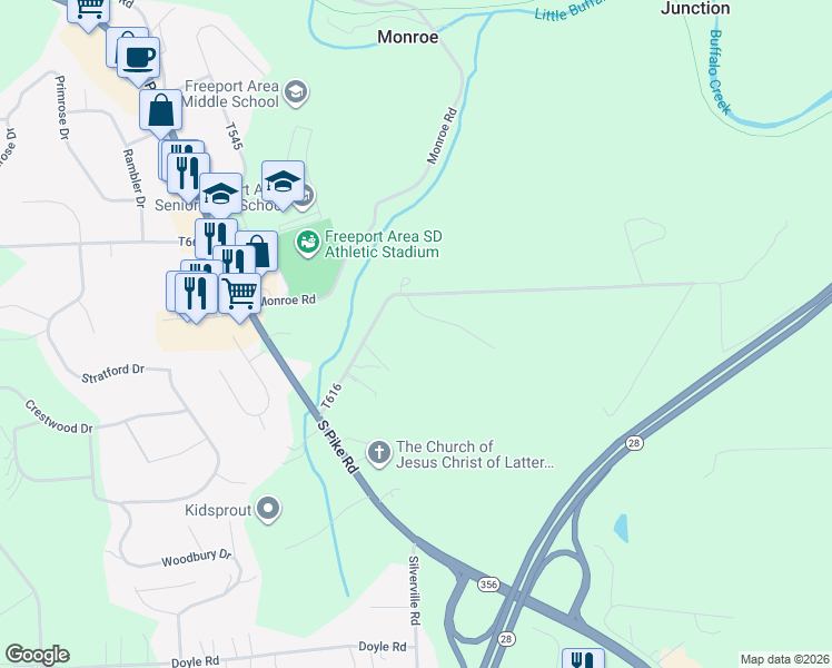 map of restaurants, bars, coffee shops, grocery stores, and more near 228 Harbison Road in Sarver